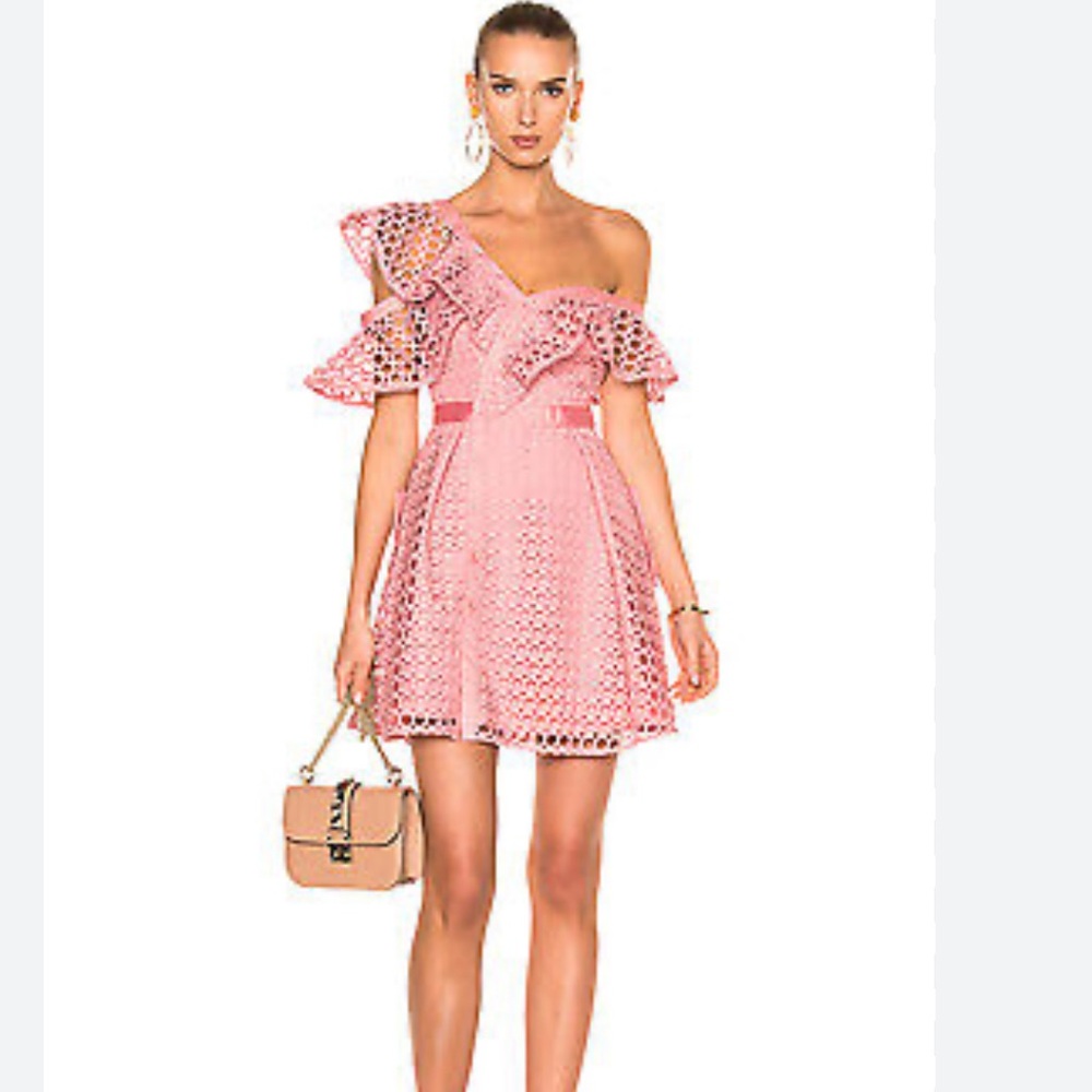 Self-Portrait Pink Lace Frill Mini Dress